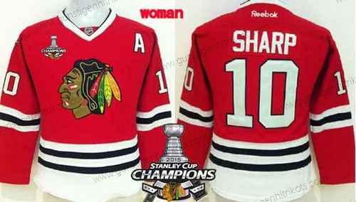 Frauen Chicago Blackhawks #10 Patrick Sharp Trikots W/2015 Stanley Cup Champion Patch – Rot