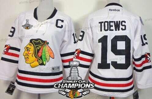 Frauen Chicago Blackhawks #19 Jonathan Toews 2015 Winter Klassisch Trikots W/2015 Stanley Cup Champion Patch – Weiß