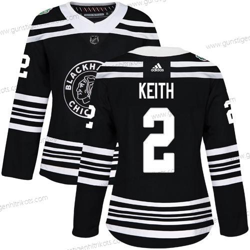 Frauen Chicago Blackhawks #2 Duncan Keith Authentisch 2019 Winter Klassisch Strickerei Hockey Trikots – Schwarz