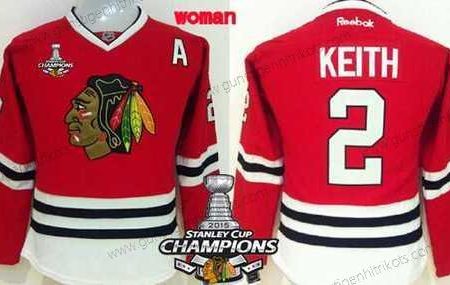 Frauen Chicago Blackhawks #2 Duncan Keith Trikots W/2015 Stanley Cup Champion Patch – Rot