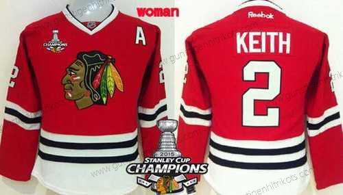 Frauen Chicago Blackhawks #2 Duncan Keith Trikots W/2015 Stanley Cup Champion Patch – Rot