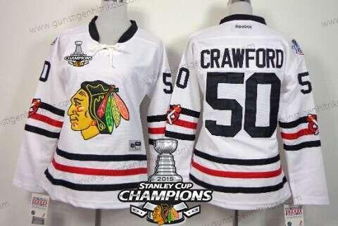 Frauen Chicago Blackhawks #50 Corey Crawford 2015 Winter Klassisch Trikots W/2015 Stanley Cup Champion Patch – Weiß