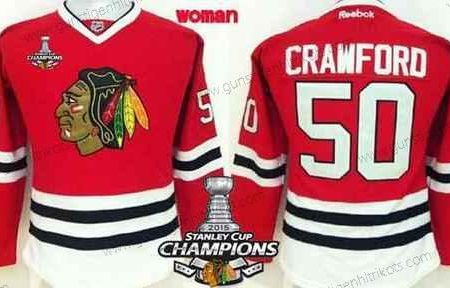 Frauen Chicago Blackhawks #50 Corey Crawford Trikots W/2015 Stanley Cup Champion Patch – Rot