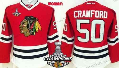 Frauen Chicago Blackhawks #50 Corey Crawford Trikots W/2015 Stanley Cup Champion Patch – Rot