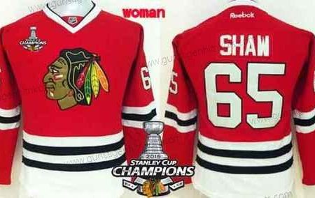 Frauen Chicago Blackhawks #65 Andrew Shaw Trikots W/2015 Stanley Cup Champion Patch – Rot