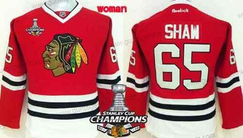 Frauen Chicago Blackhawks #65 Andrew Shaw Trikots W/2015 Stanley Cup Champion Patch – Rot