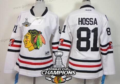 Frauen Chicago Blackhawks #81 Marian Hossa 2015 Winter Klassisch Trikots W/2015 Stanley Cup Champion Patch – Weiß