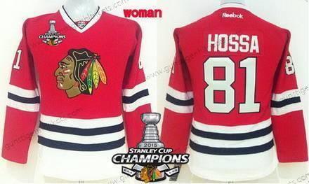 Frauen Chicago Blackhawks #81 Marian Hossa Trikots W/2015 Stanley Cup Champion Patch – Rot