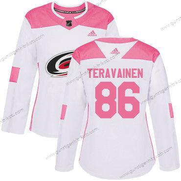 Frauen Didas Carolina Hurricanes #86 Teuvo Teravainen Authentisch Strickerei NHL Trikots – Weiß Rosa