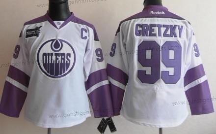 Frauen Edmonton Oilers #99 Wayne Gretzky Bekämpft Krebs Trikots – Weiß