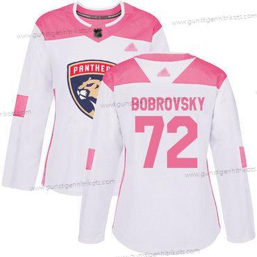 Frauen Florida Panthers #72 Sergei Bobrovsky Authentisch Strickerei Hockey Trikots – Weiß Rosa