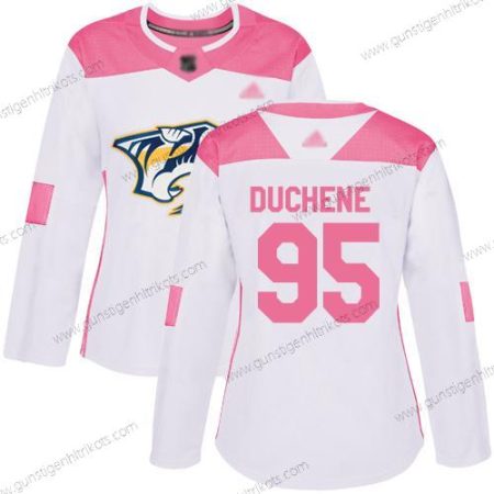 Frauen Nashville Predators #95 Matt Duchene Authentisch Strickerei Hockey Trikots – Weiß Rosa