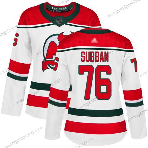 Frauen New Jersey Devils #76 P. K. Subban ersatzweise Authentisch Strickerei Hockey Trikots – Weiß