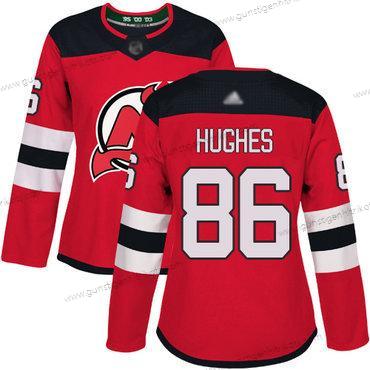 Frauen New Jersey Devils #86 Jack Hughes Heimtrikots Authentisch Strickerei Hockey Trikots – Rot