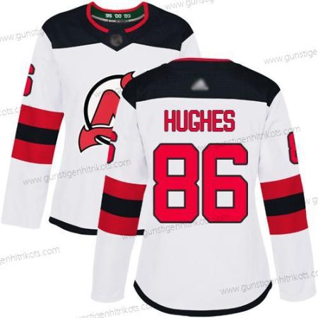 Frauen New Jersey Devils #86 Jack Hughes Road Authentisch Strickerei Hockey Trikots – Weiß