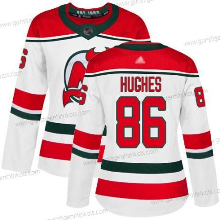 Frauen New Jersey Devils #86 Jack Hughes ersatzweise Authentisch Strickerei Hockey Trikots – Weiß