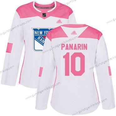 Frauen New York Rangers #10 Artemi Panarin Authentisch Strickerei Hockey Trikots – Weiß Rosa