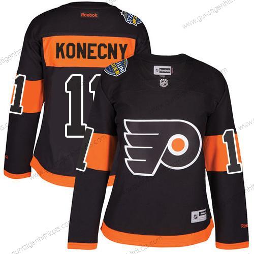 Frauen Philadelphia Flyers #11 Travis Konecny 2017 Stadium Series Strickerei NHL Trikots – Schwarz