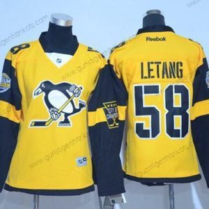 Frauen Pittsburgh Penguins #58 Kris Letang 2017 Stadium Series Strickerei NHL Trikots – Gold