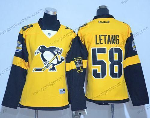 Frauen Pittsburgh Penguins #58 Kris Letang 2017 Stadium Series Strickerei NHL Trikots – Gold