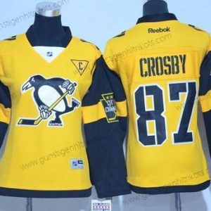 Frauen Pittsburgh Penguins #87 Sidney Crosby 2017 Stadium Series Strickerei NHL Reebok Hockey Trikots – Gelb