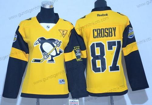 Frauen Pittsburgh Penguins #87 Sidney Crosby 2017 Stadium Series Strickerei NHL Reebok Hockey Trikots – Gelb