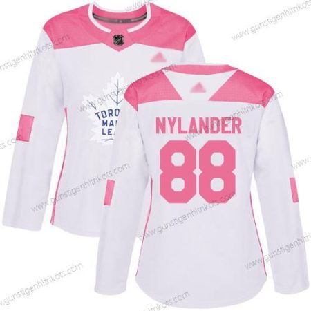 Frauen Toronto Maple Leafs #88 William Nylander Authentisch Strickerei Hockey Trikots – Weiß Rosa