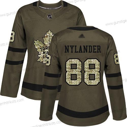 Frauen Toronto Maple Leafs #88 William Nylander Salute to Service Strickerei Hockey Trikots – Grün