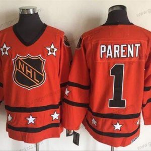 Herren 1972-81 NHL All-Star #1 Bernie Parent CCM Strickerei Vintage Hockey Trikots – Orange