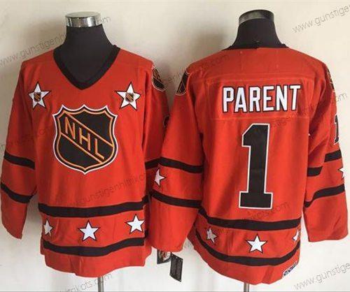 Herren 1972-81 NHL All-Star #1 Bernie Parent CCM Strickerei Vintage Hockey Trikots – Orange