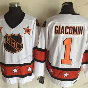 Herren 1972-81 NHL All-Star #1 Eddie Giacomin CCM Strickerei Vintage Hockey Trikots – Weiß