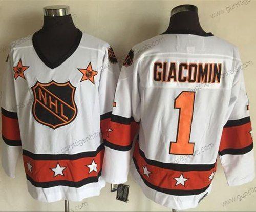 Herren 1972-81 NHL All-Star #1 Eddie Giacomin CCM Strickerei Vintage Hockey Trikots – Weiß