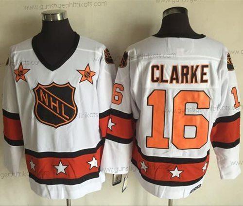 Herren 1972-81 NHL All-Star #16 Bobby Clarke CCM Strickerei Vintage Hockey Trikots – Weiß