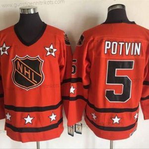 Herren 1972-81 NHL All-Star #5 Denis Potvin CCM Strickerei Vintage Hockey Trikots – Orange