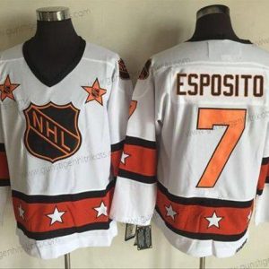 Herren 1972-81 NHL All-Star #7 Phil Esposito CCM Strickerei Vintage Hockey Trikots – Weiß