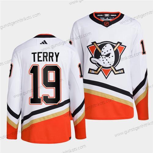 Herren Anaheim Ducks #19 Troy Terry 2022-23 Rückseite Retro Strickerei Trikots – Weiß