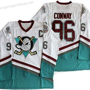 Herren Anaheim Ducks #96 Charlie Conway Mighty Ducks Movie 1995-96 Ice Hockey Trikots – Weiß Grün