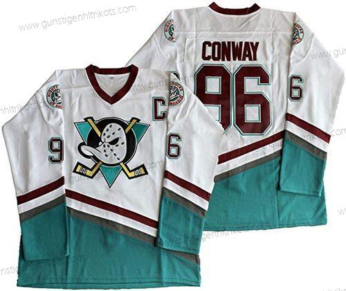 Herren Anaheim Ducks #96 Charlie Conway Mighty Ducks Movie 1995-96 Ice Hockey Trikots – Weiß Grün