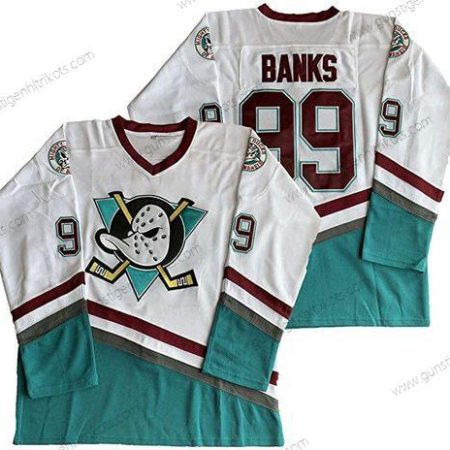 Herren Anaheim Ducks #99 Adam Banks Mighty Ducks 1995-96 Mighty Movie Trikots – Weiß Grün