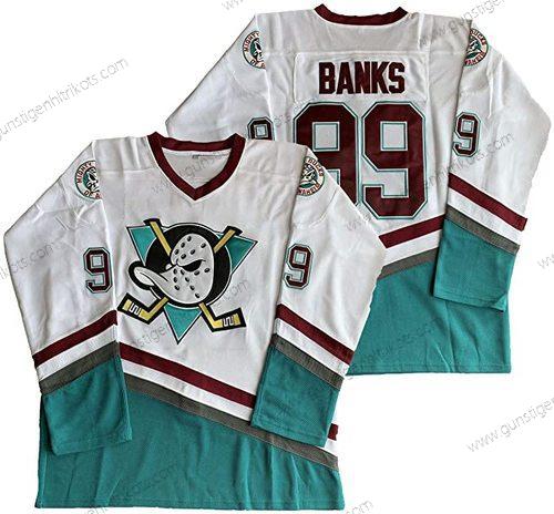 Herren Anaheim Ducks #99 Adam Banks Mighty Ducks 1995-96 Mighty Movie Trikots – Weiß Grün