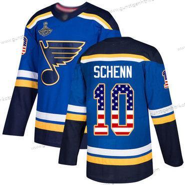 Herren Blaus #10 Brayden Schenn Heimtrikots Authentisch USA Flag Stanley Cup Champions Strickerei Hockey Trikots – Blau