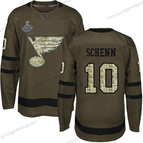 Herren Blaus #10 Brayden Schenn Salute to Service Stanley Cup Champions Strickerei Hockey Trikots – Grün