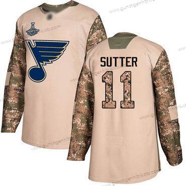 Herren Blaus #11 Brian Sutter Authentisch 2017 Veterans Day Stanley Cup Champions Strickerei Hockey Trikots – Tarnfarbe