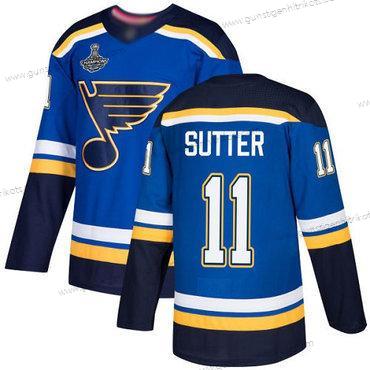 Herren Blaus #11 Brian Sutter Heimtrikots Authentisch Stanley Cup Champions Strickerei Hockey Trikots – Blau