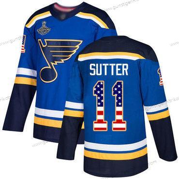 Herren Blaus #11 Brian Sutter Heimtrikots Authentisch USA Flag Stanley Cup Champions Strickerei Hockey Trikots – Blau