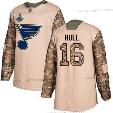 Herren Blaus #16 Brett Hull Authentisch 2017 Veterans Day Stanley Cup Champions Strickerei Hockey Trikots – Tarnfarbe