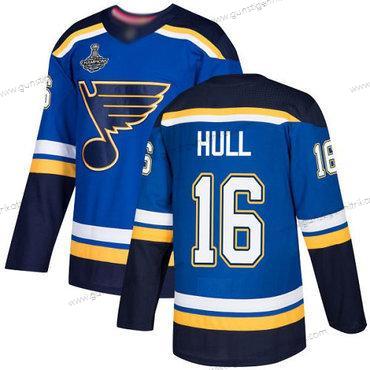 Herren Blaus #16 Brett Hull Heimtrikots Authentisch Stanley Cup Champions Strickerei Hockey Trikots – Blau