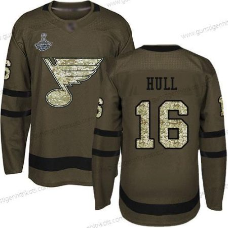 Herren Blaus #16 Brett Hull Salute to Service Stanley Cup Champions Strickerei Hockey Trikots – Grün