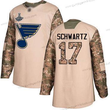 Herren Blaus #17 Jaden Schwartz Authentisch 2017 Veterans Day Stanley Cup Champions Strickerei Hockey Trikots – Tarnfarbe