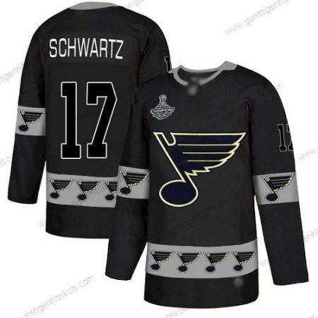 Herren Blaus #17 Jaden Schwartz Authentisch Team Logo Stanley Cup Champions Strickerei Hockey Trikots – Schwarz